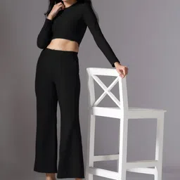 Selvia Edge Round Neck Long Sleeve Top With Palazzos Co-Ords-image-13