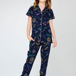 Zeyo Girls Pure Cotton Graphic Printed Night suit-picture-2