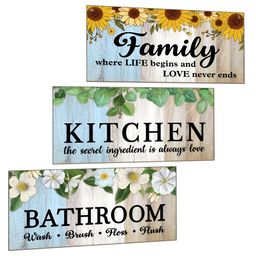 Chaka Chaundh 3Pcs Blue & Beige Printed Wooden Sign Palques Wall Hangings-picture-20