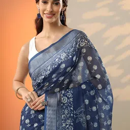 Libas Floral Printed Saree With Unstitched Blouse Piece image 5