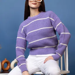 Mast & Harbour Cable Knit Striped Woollen Pullover image 3