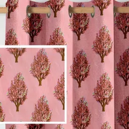 Aura Pink & Brown 2 Pieces Light Blocking Door Curtains-picture-13