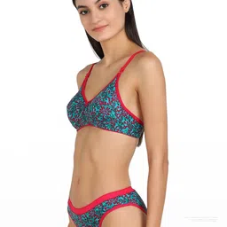 samvar Women Blue,Green Cotton Bra Panty Set for Lingerie Set Undergarments Pack of 2 image 2