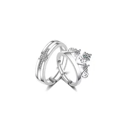 J.S ENTERPRISES Unisex Set Of 2 Stainless Steel Artifcial Stones Studded Finger Rings-image-92