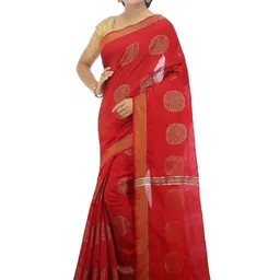 BENGAL HANDLOOM Ethnic Motifs Woven Design Zari Taant Saree image 1
