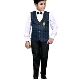 VALUE CREATION Boys Checks Printed Waistcoat Shirt & Trousers 3-Piece Suit-picture-26