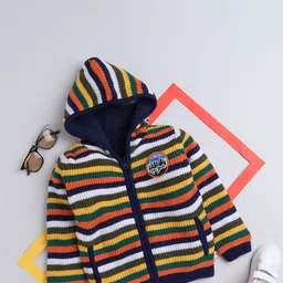 Yellow Apple Girls Striped Hooded Woollen Pullover Sweater-picture-36