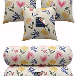 villagers Microfibre Bolster Pack of 5 Floral 3 Cushion and 2 Bolster-picture-48