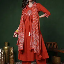 anouk mirage Anouk Women Ethnic Motifs Embroidered Empire Thread Work Kurta with Palazzos & With Dupatta image 5