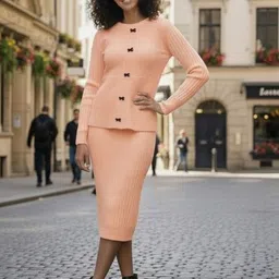 MARC LOUIS Embroidered Woollen Fit & Flare Midi Dress-image-23