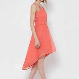 DODO & MOA Women Shoulder Straps High-Low Fit & Flare Midi Dress image 3