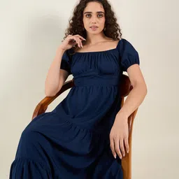 aayu Women Puff Sleeve Crepe Fit-Flare Maxi Dress image 5
