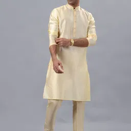 azania Floral Woven Design Thread Work Mandarin Collar Straight Kurta with Pyjamas image 3