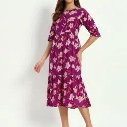 VYKOO Floral Printed Round Neck A-Line Kurtas image 5