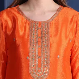 KALINI Embroidered Sequinned Round Neck Straight Kurta With Trousers And Dupatta image 4