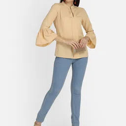 Smarty Pants Cream-Coloured Mandarin Collar Tweed Top image 5