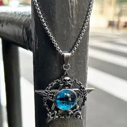 AGARWALPRODUCT Sterling Silver-Plated Stones Studded Evil Eyeball Star Pendant With Chain-picture-10
