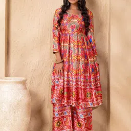 MABISH by Sonal Jain Women Floral Printed Calf Length Pleated Straight Kurta With Palazzos-picture-13