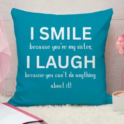 THE QUIRKY HOME White & Blue Printed Square-Shaped Rakshabandhan Gift Pre-Filled Cushion-image-77