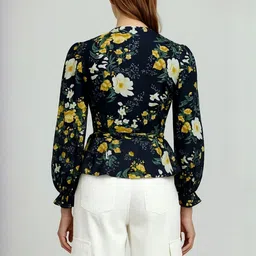 ANVI Be Yourself Floral Print Ruffles Georgette Wrap Top image 3