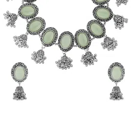 Shining Jewel - By Shivansh Silver Plated Artificial Stones Studded & Beaded Jewellery Set image 4