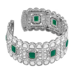 TEEJH Women Silver-Plated Artificial Stones Studded Cuff Bracelet image 5