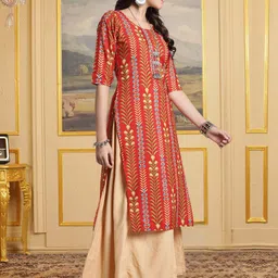 HERE&NOW Women Pack of 2 Ethnic Motifs Printed Round Neck Straight Kurta image 2