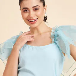 Fabway Clothing Accordion Pleated Sleeves Ruffles Crepe Crop Top-picture-30