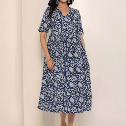 GULAB CHAND TRENDS Ethnic Motifs Printed Cotton Midi A-Line Ethnic Dresses-picture-39