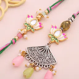 floweraura Designer Handcrafted Lotus Love Bhaiya Bhabhi Rakhi with Roli Pack Assorted Rakhi Set-picture-15