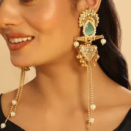 nuyug Yinara Gold-Plated Chalcedony Studded Contemporary Drop Earrings-picture-28