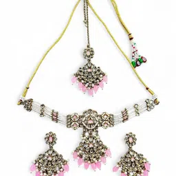 ANTIQUE JEWELLERY Copper-Plated Kundan-Studded & Beaded Jewellery Set-picture-35