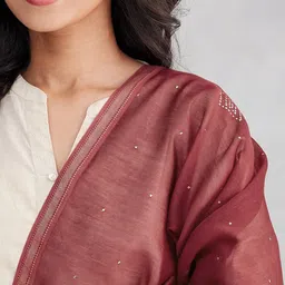 Fabindia Geometric Embroidered Cotton Silk Dupatta With Sequinned image 5