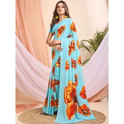 Leelavati Floral Printed Saree With Blouse Piece image 5