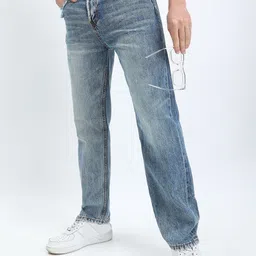 SHOWOFFFF Men Comfort Straight Fit Low-Rise Mildly Distressed Light Fade Acid Wash Jeans-picture-23