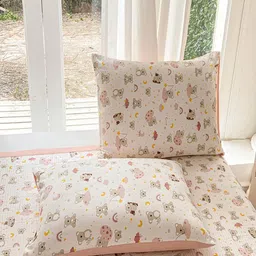 JC HOME White & Pink Cartoon Characters Printed 162 GSM Double King Bed Cover image 5