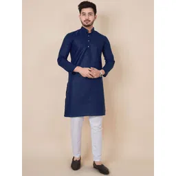 ALMORA Men Band Collar Pure Cotton Straight Kurta-picture-22