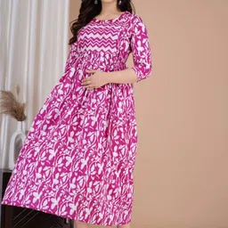 Pakiza Enterprises Pack Of 2 Floral Printed Gathered or Pleated Maternity Maxi Dress image 4