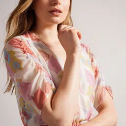 DressBerry Women Floral Printed V-Neck Gathered or Pleated Party A-Line Dress image 5