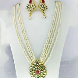 Gyaan Jewels Set Of 2 Gold-Plated Stone Studded & Beaded Jewellery Set-image-48