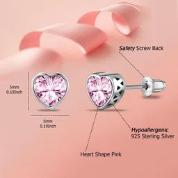 LeCalla Girls 925 Sterling Silver Rhodium Plated Artificial Stones Studded Heart Studs image 3