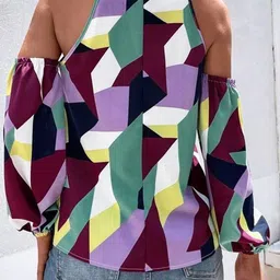 Stylecast X Slyck Geometric Print Halter Neck Cold-Shoulder Top image 4