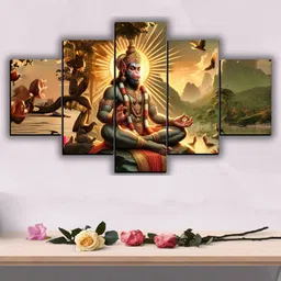 Hanuman Ji Scenery Painting for Wall Decoration in Living Room Digital Reprint 18 inch x 30 inch Painting-image-0