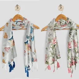 poshampaa Printed Chiffon Women White Fancy Scarf, Scarf, Stole-picture-27