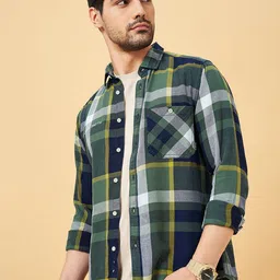 SF JEANS by Pantaloons Men Spread Collar Tartan Checked Cotton Slim Fit Casual Shirt-picture-23