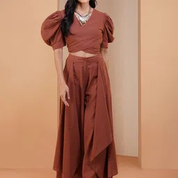 Stitchinc The Sailor Puff Sleeve Cotton Linen Top & Flare Palazzo-picture-26