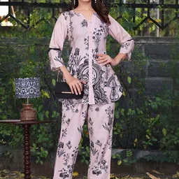 HERE&NOW Women Ethnic Motifs Printed Regular Silk Crepe Kurta with Trousers-picture-38