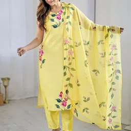 PARNAVI Floral Printed Straight Kurta With Trousers & Dupatta-image-49