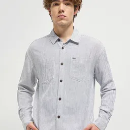 THE BEAR HOUSE Men Spread Collar Pinstripes Striped Casual Shirt-picture-39