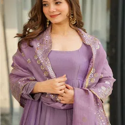 HERE&NOW Women Ethnic Motifs Panelled Mirror Work Kurta with Palazzos & With Dupatta image 3